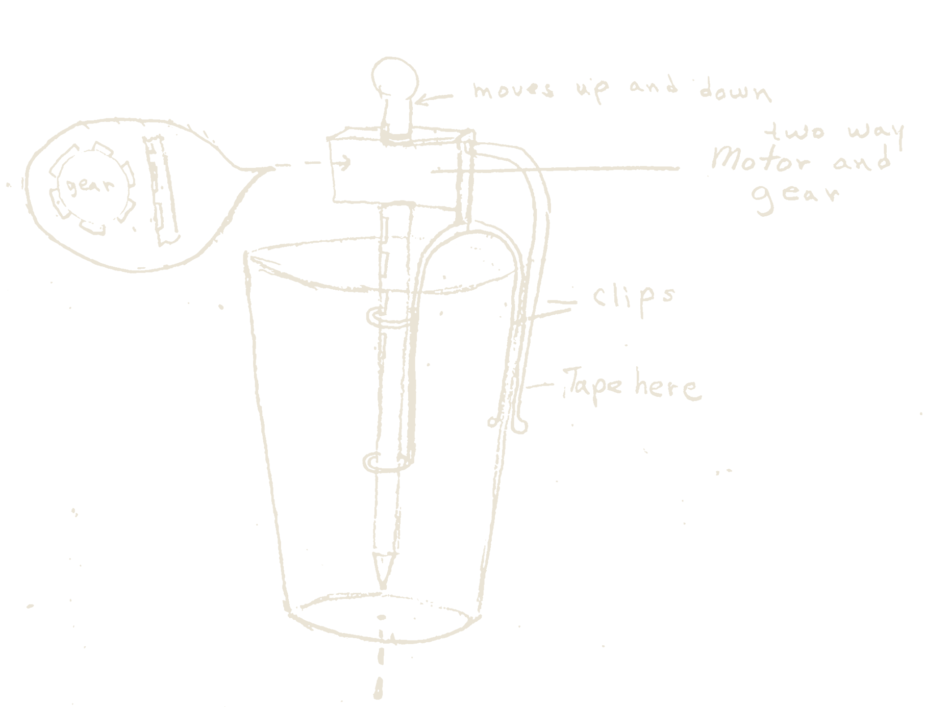 Pendulum apparatus drawing from the artist's notebooks, 1974